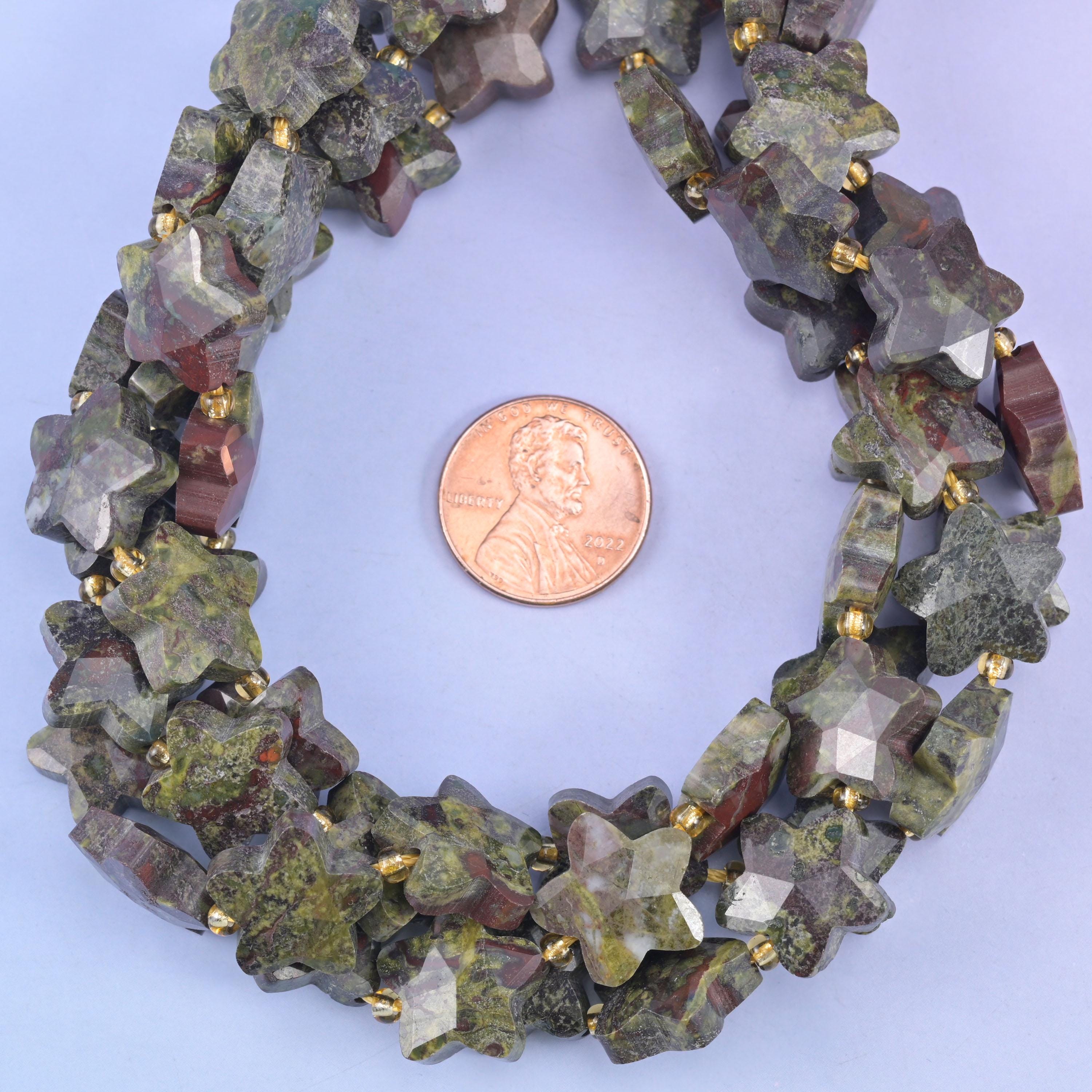 Dragon Bloodstone Faceted Star Beads Size 14mm Jewelry Making 15.5 Inch Strand
