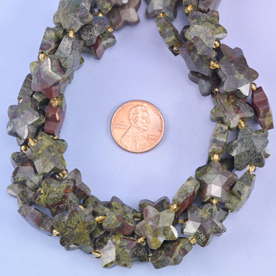 Dragon Bloodstone Faceted Star Beads Size 14mm Jewelry Making 15.5 Inch Strand