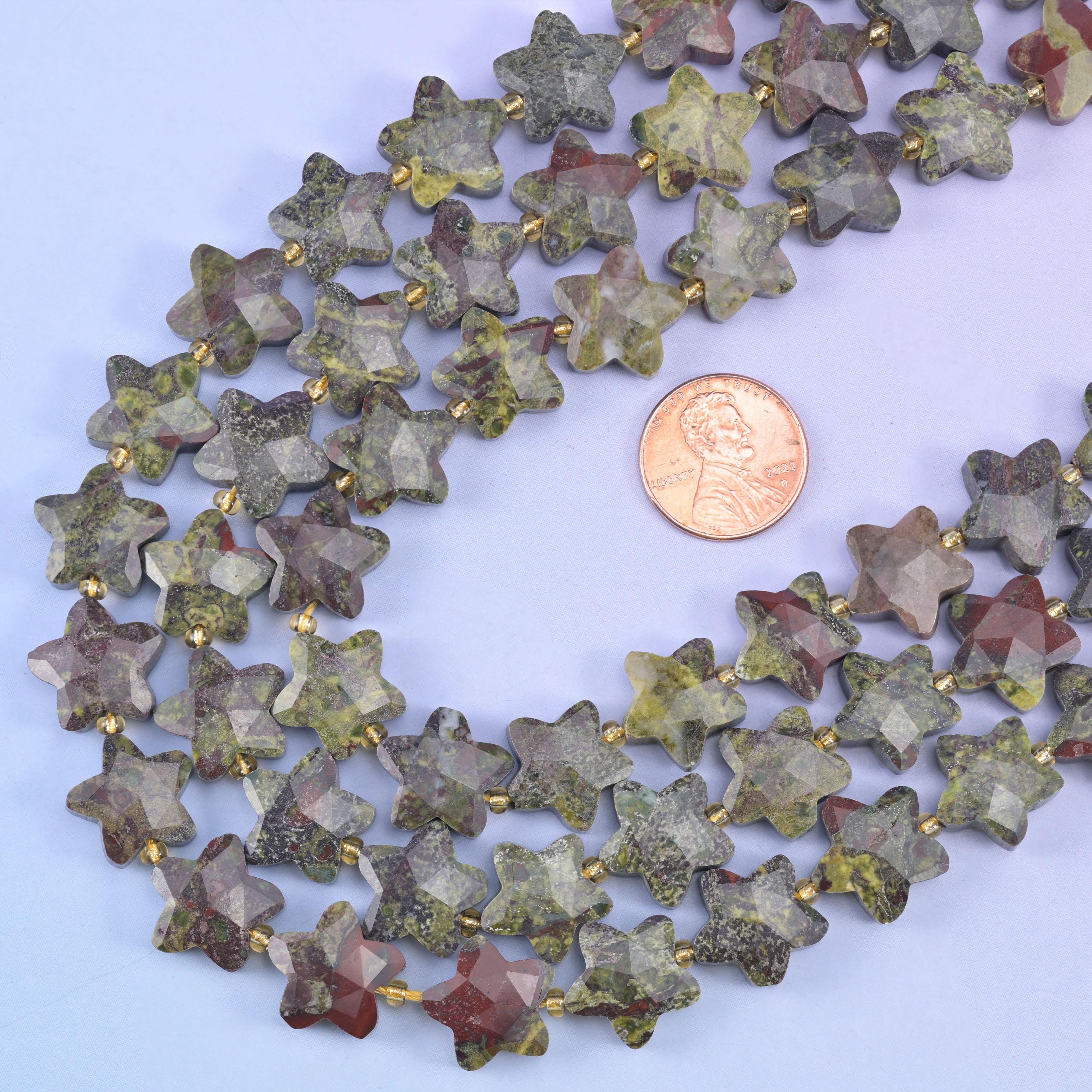 Dragon Bloodstone Faceted Star Beads Size 14mm Jewelry Making 15.5 Inch Strand