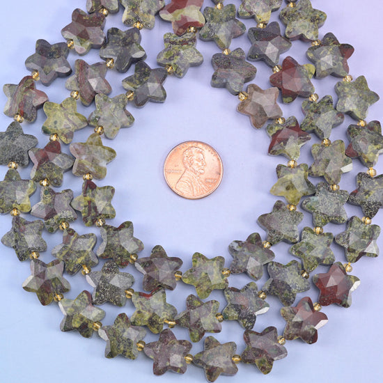 Dragon Bloodstone Faceted Star Beads Size 14mm Jewelry Making 15.5 Inch Strand