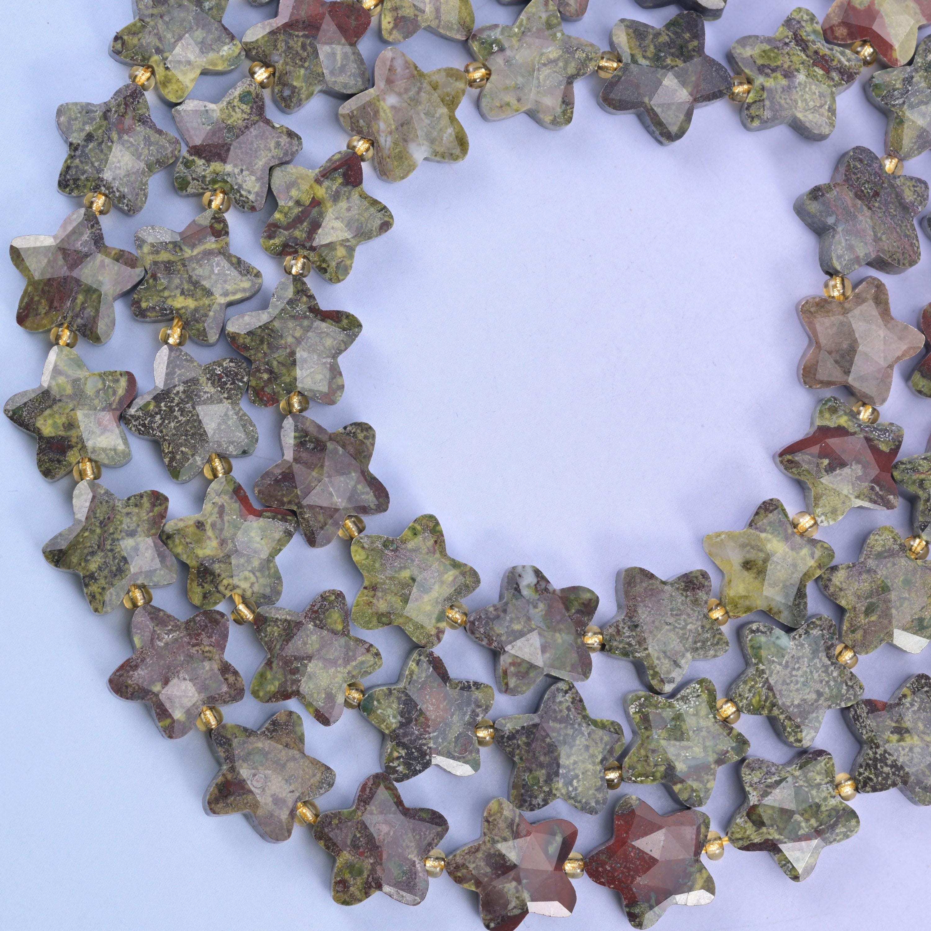 Dragon Bloodstone Faceted Star Beads Size 14mm Jewelry Making 15.5 Inch Strand