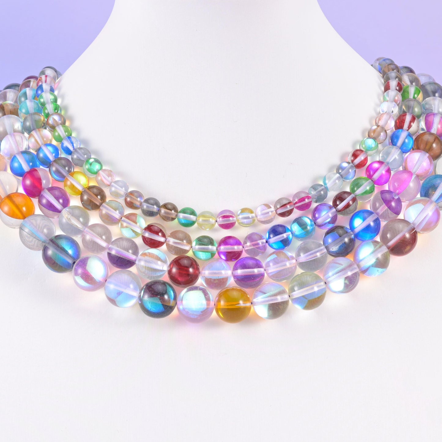 Rainbow Aura Round Glass Beads: Iridescent Jewelry Making Supply, 15 Inch Strand