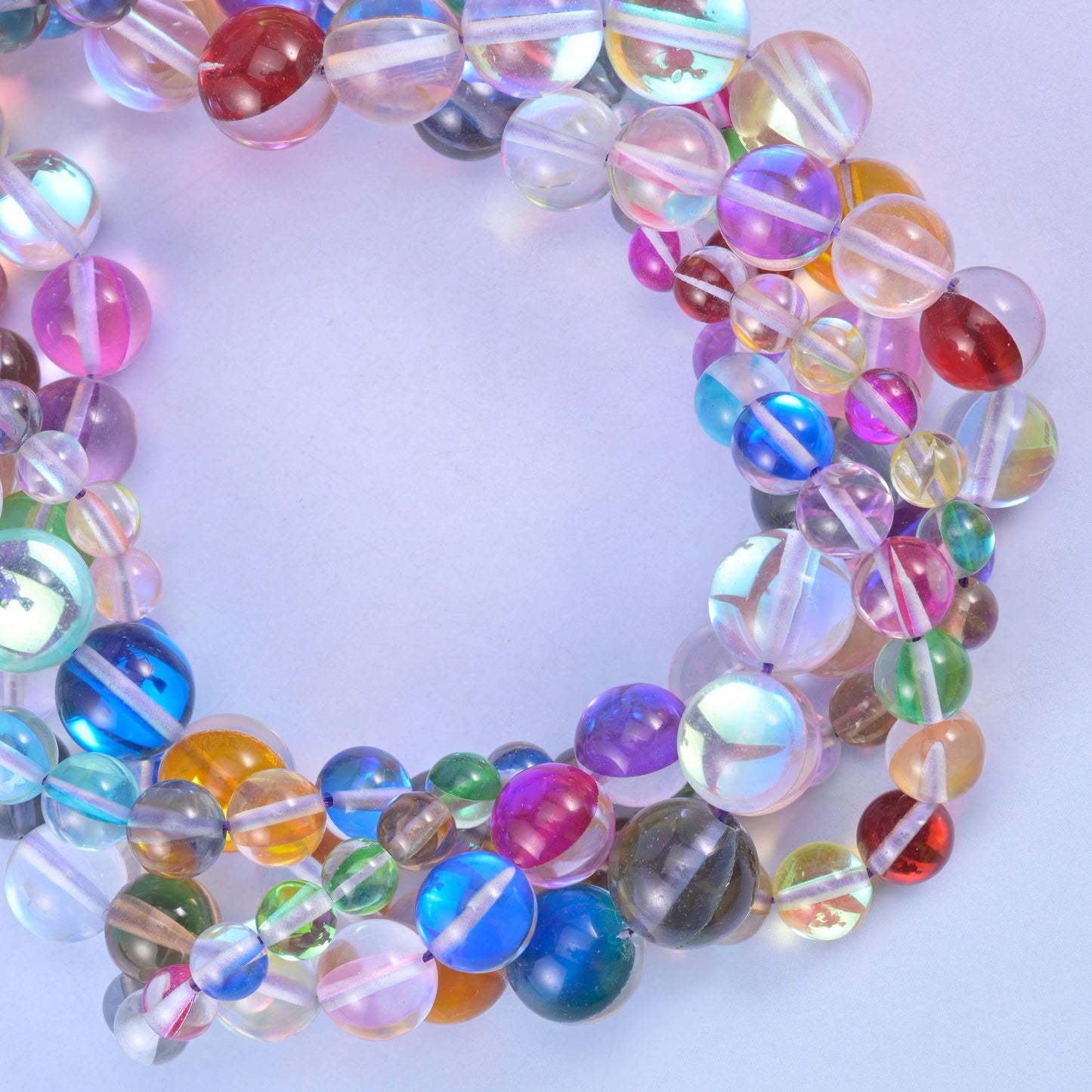 Rainbow Aura Round Glass Beads: Iridescent Jewelry Making Supply, 15 Inch Strand