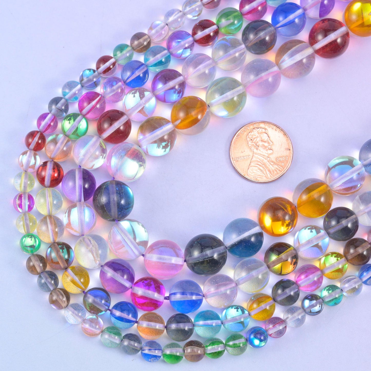 Rainbow Aura Round Glass Beads: Iridescent Jewelry Making Supply, 15 Inch Strand