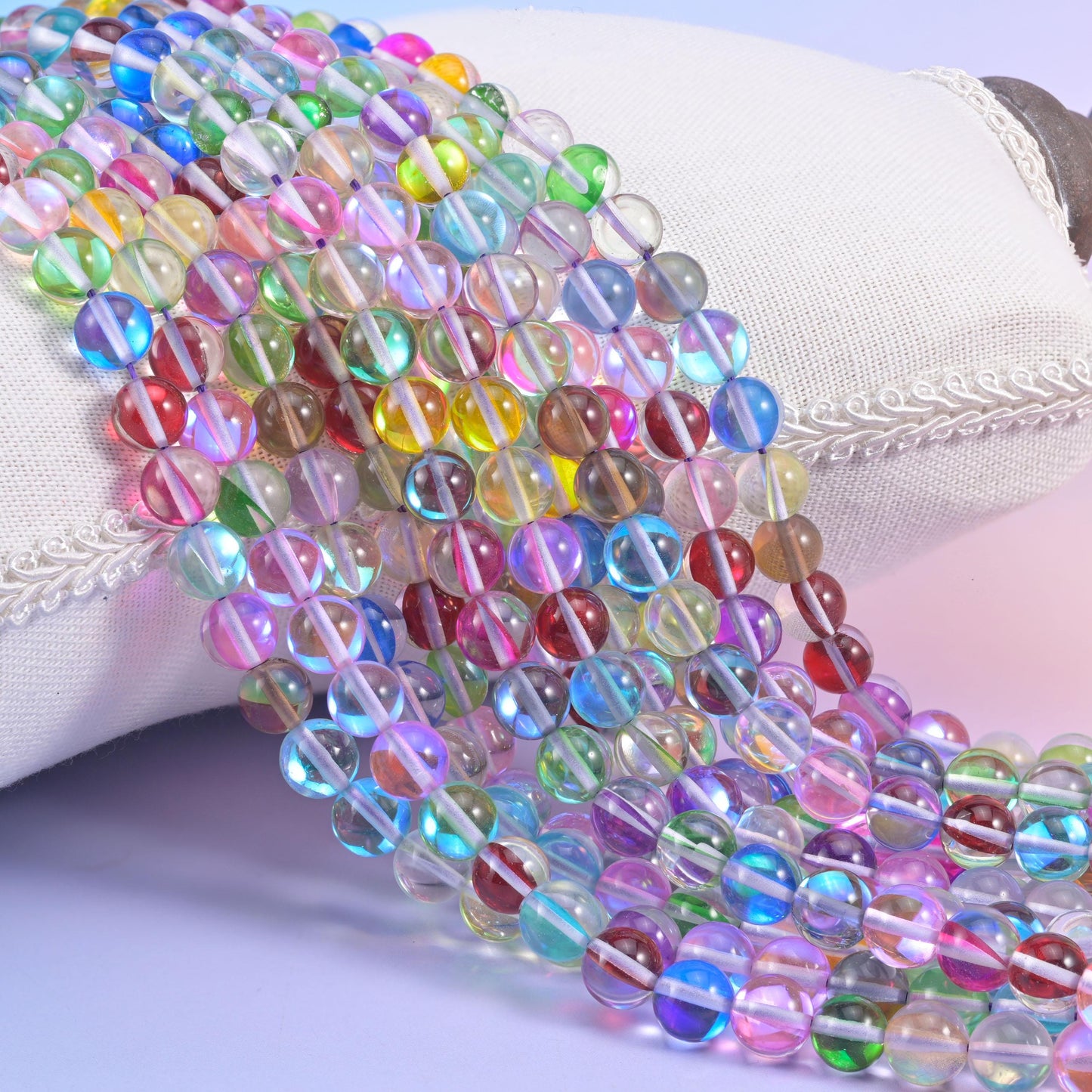 Rainbow Aura Round Glass Beads: Iridescent Jewelry Making Supply, 15 Inch Strand