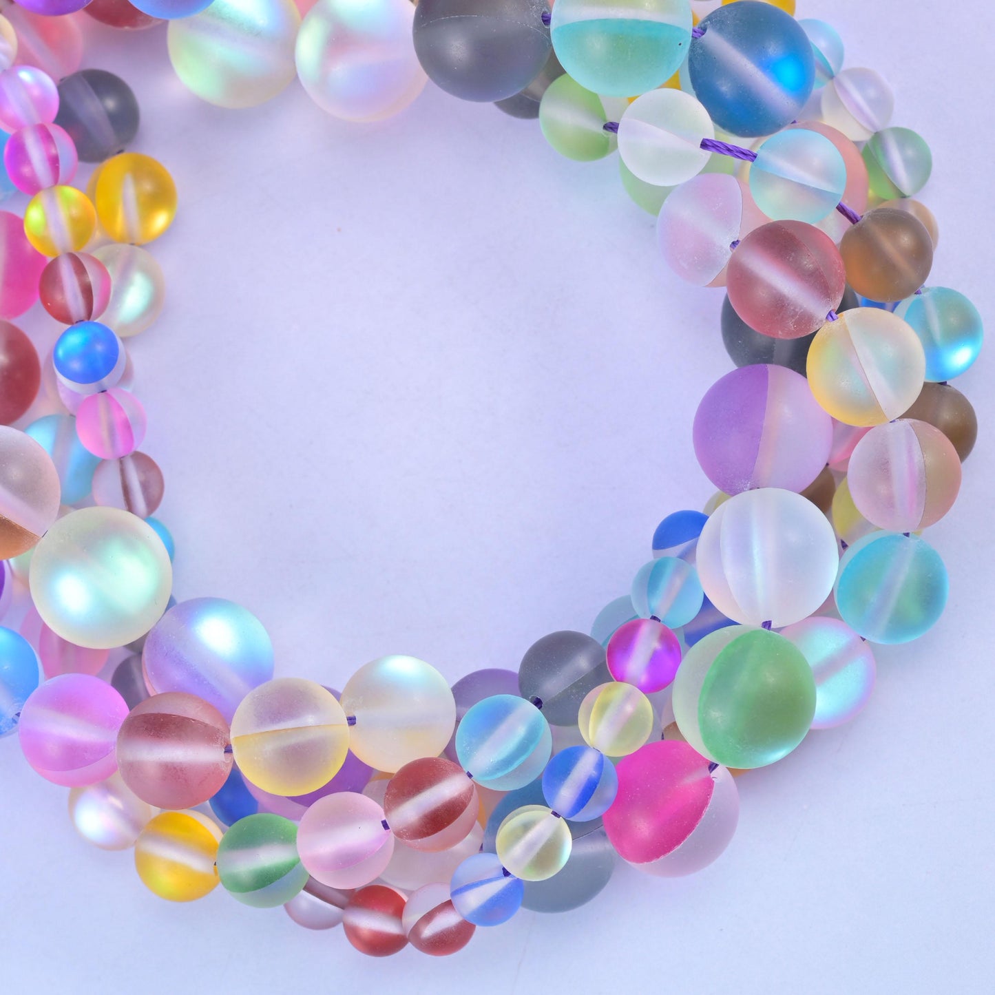 Matte Rainbow Aura Round Glass Beads: Iridescent Jewelry Making Supply, 15 Inch Strand