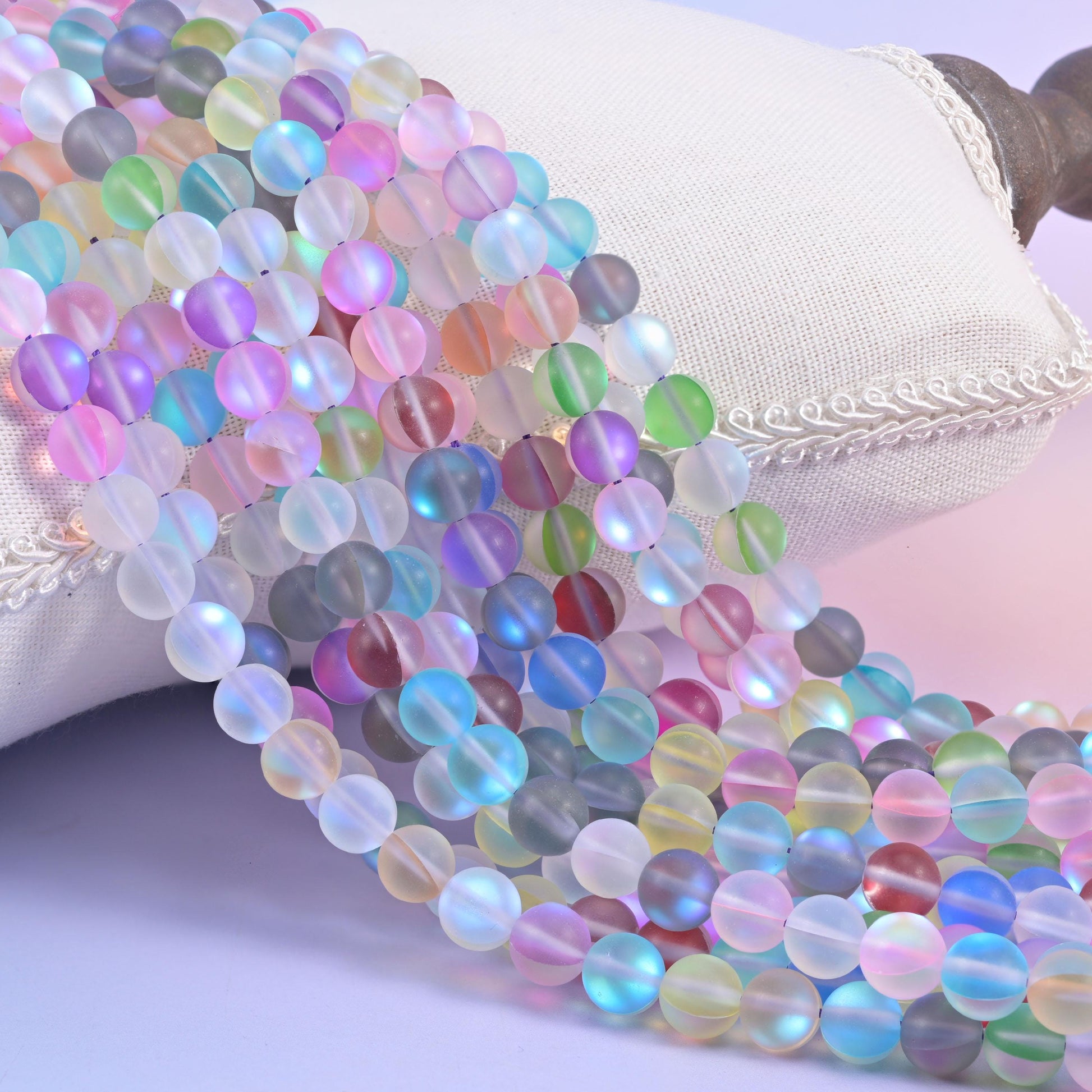 Matte Rainbow Aura Round Glass Beads: Iridescent Jewelry Making Supply, 15 Inch Strand