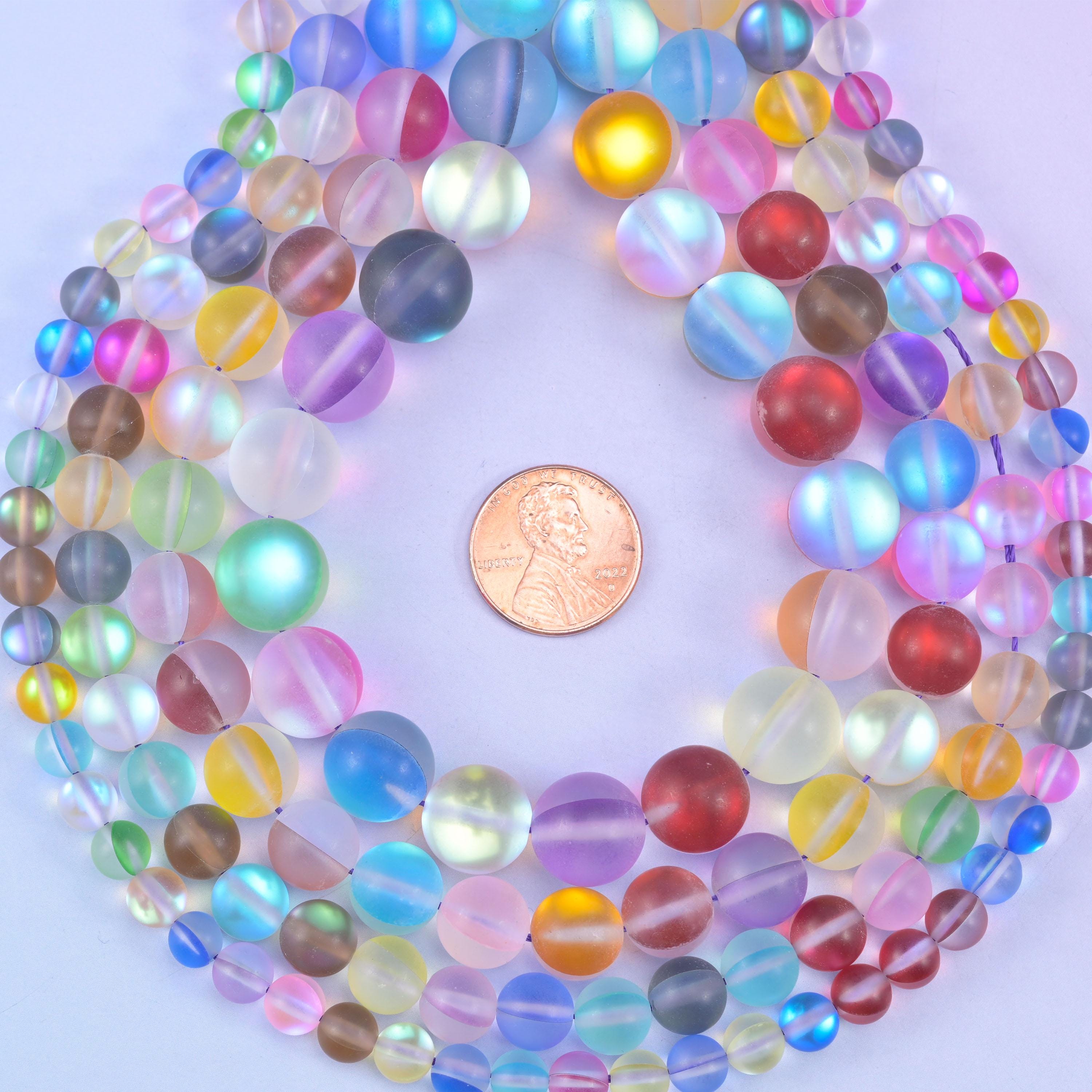Matte Rainbow Aura Round Glass Beads: Iridescent Jewelry Making Supply, 15 Inch Strand