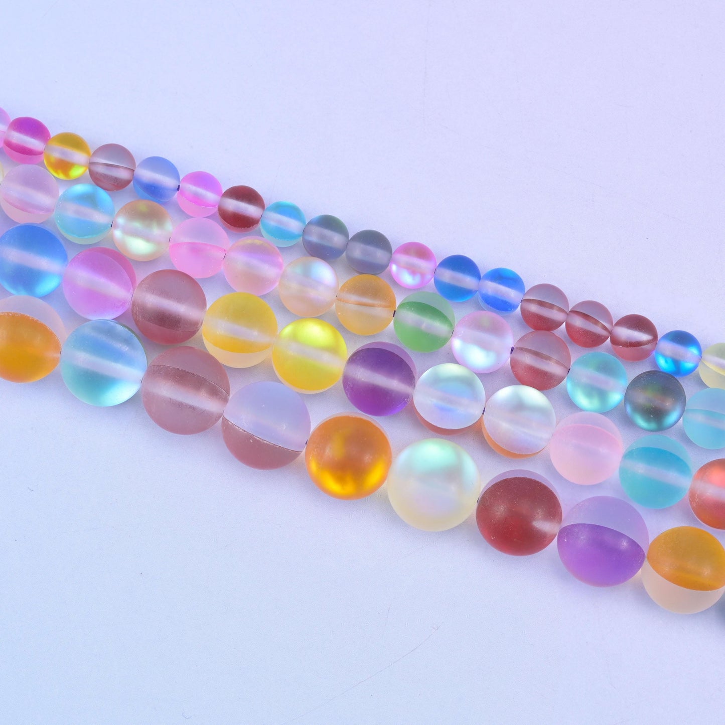 Matte Rainbow Aura Round Glass Beads: Iridescent Jewelry Making Supply, 15 Inch Strand