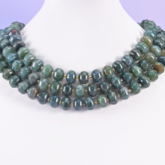 Moss Agate Pumpkin Beads Jewelry Making Size 12x8mm 15&quot; Strand