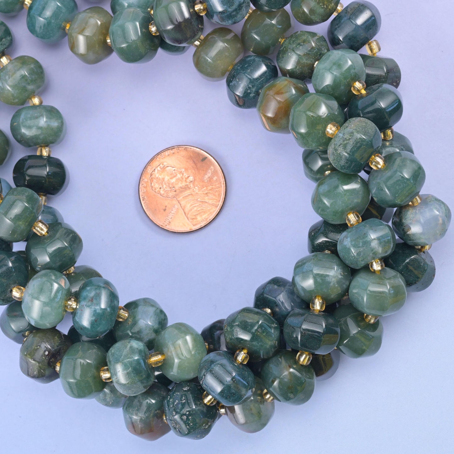 Moss Agate Pumpkin Beads Jewelry Making Size 12x8mm 15&quot; Strand