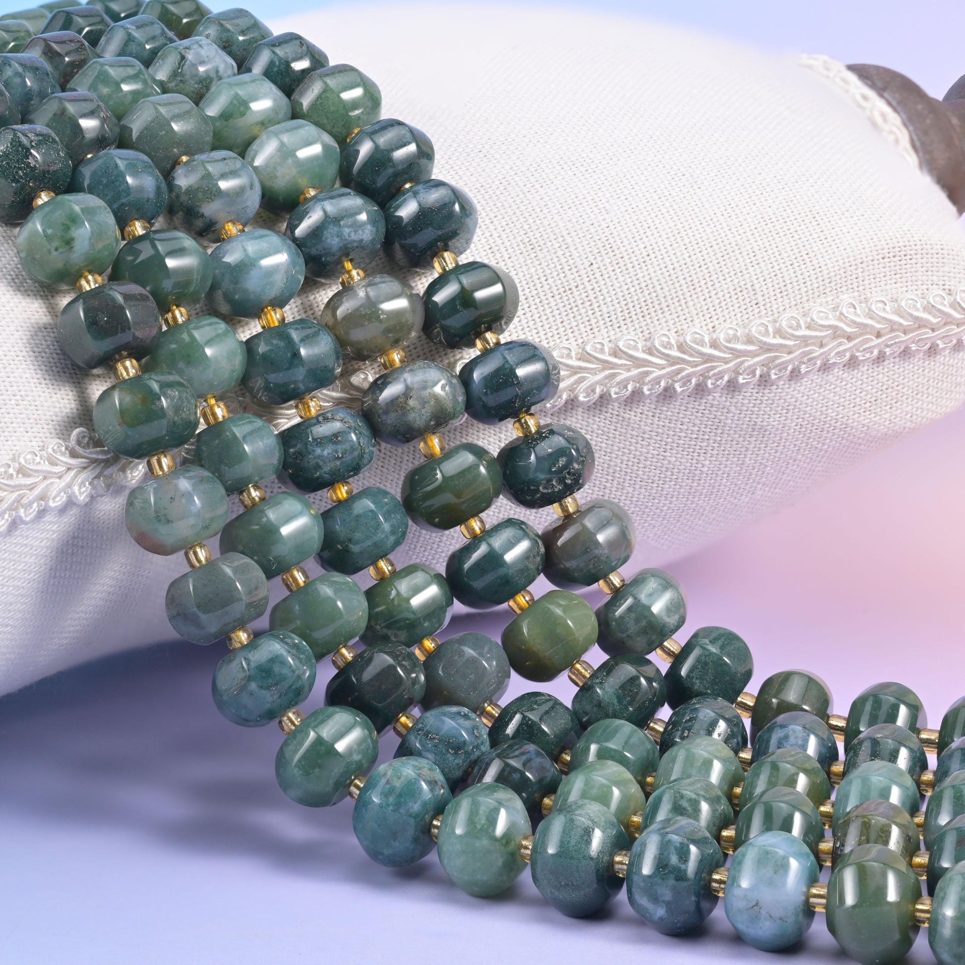 Moss Agate Pumpkin Beads Jewelry Making Size 12x8mm 15&quot; Strand