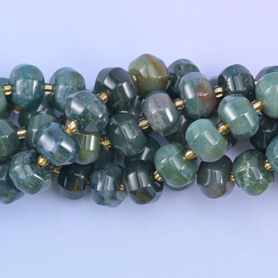Moss Agate Pumpkin Beads Jewelry Making Size 12x8mm 15&quot; Strand