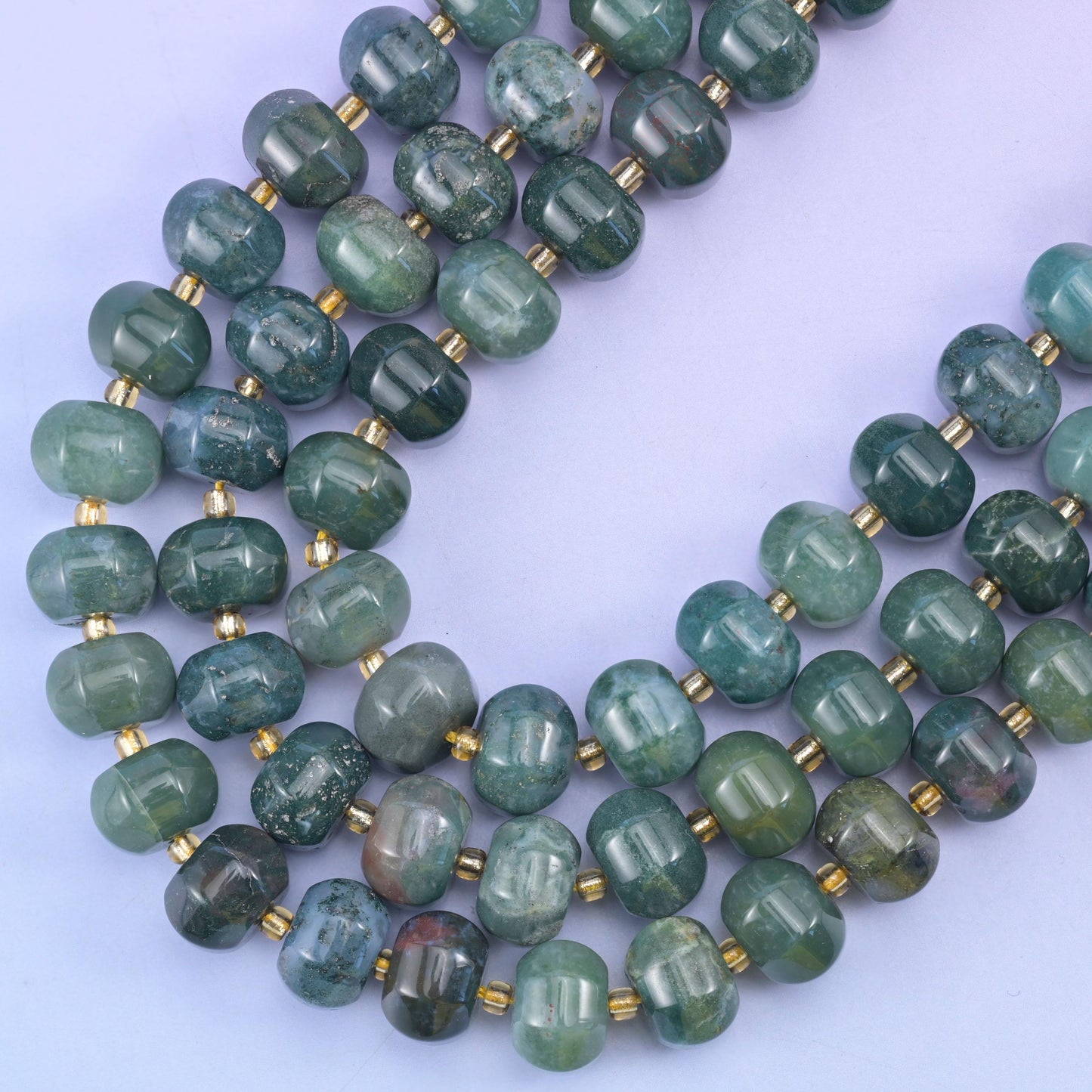 Moss Agate Pumpkin Beads Jewelry Making Size 12x8mm 15&quot; Strand