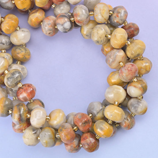 Crazy Agate Pumpkin Beads Jewelry Making Size 12x8mm 15&quot; Strand