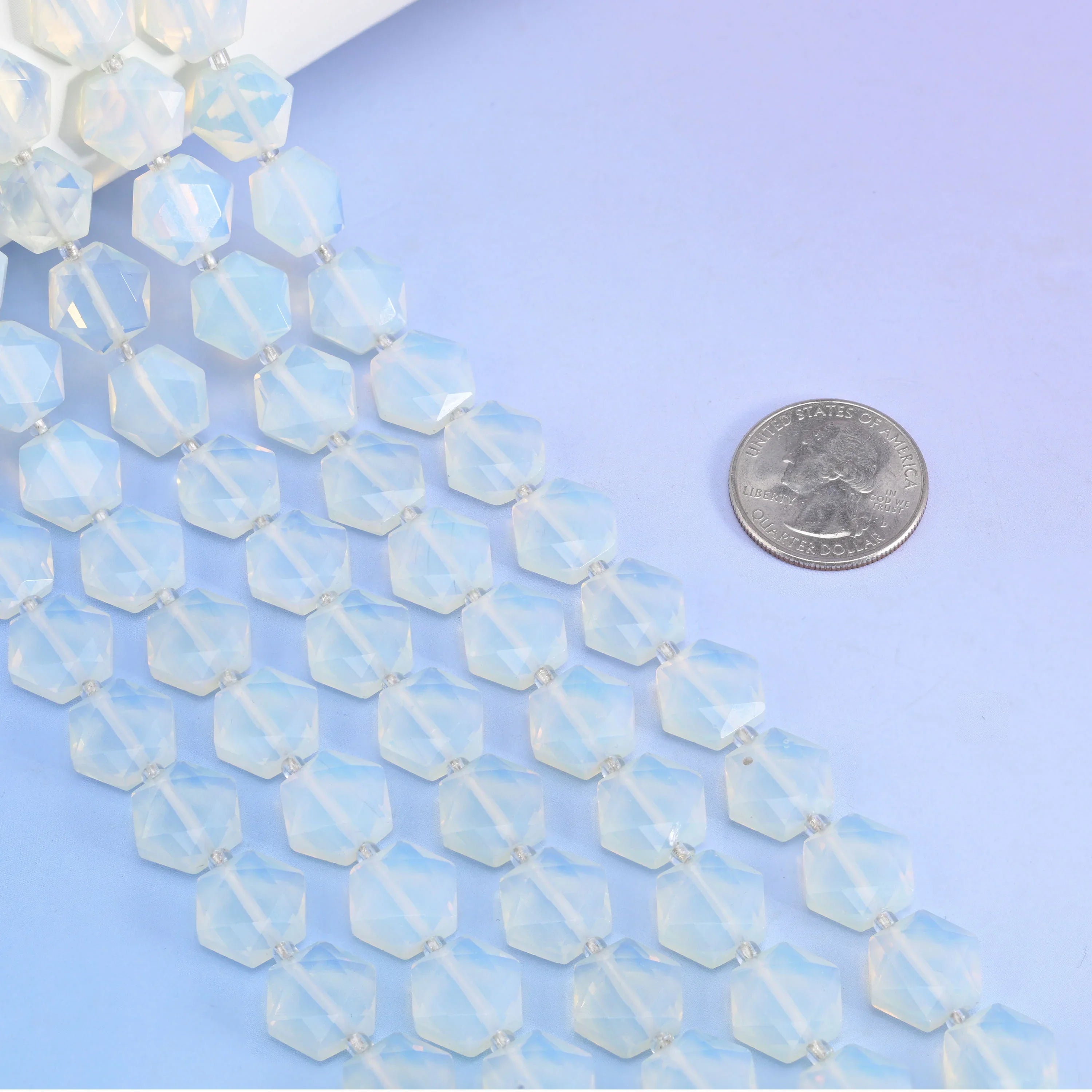 Opalite Flat Faceted Hexagon Beads, Size 12mm - Mycrazycrystal