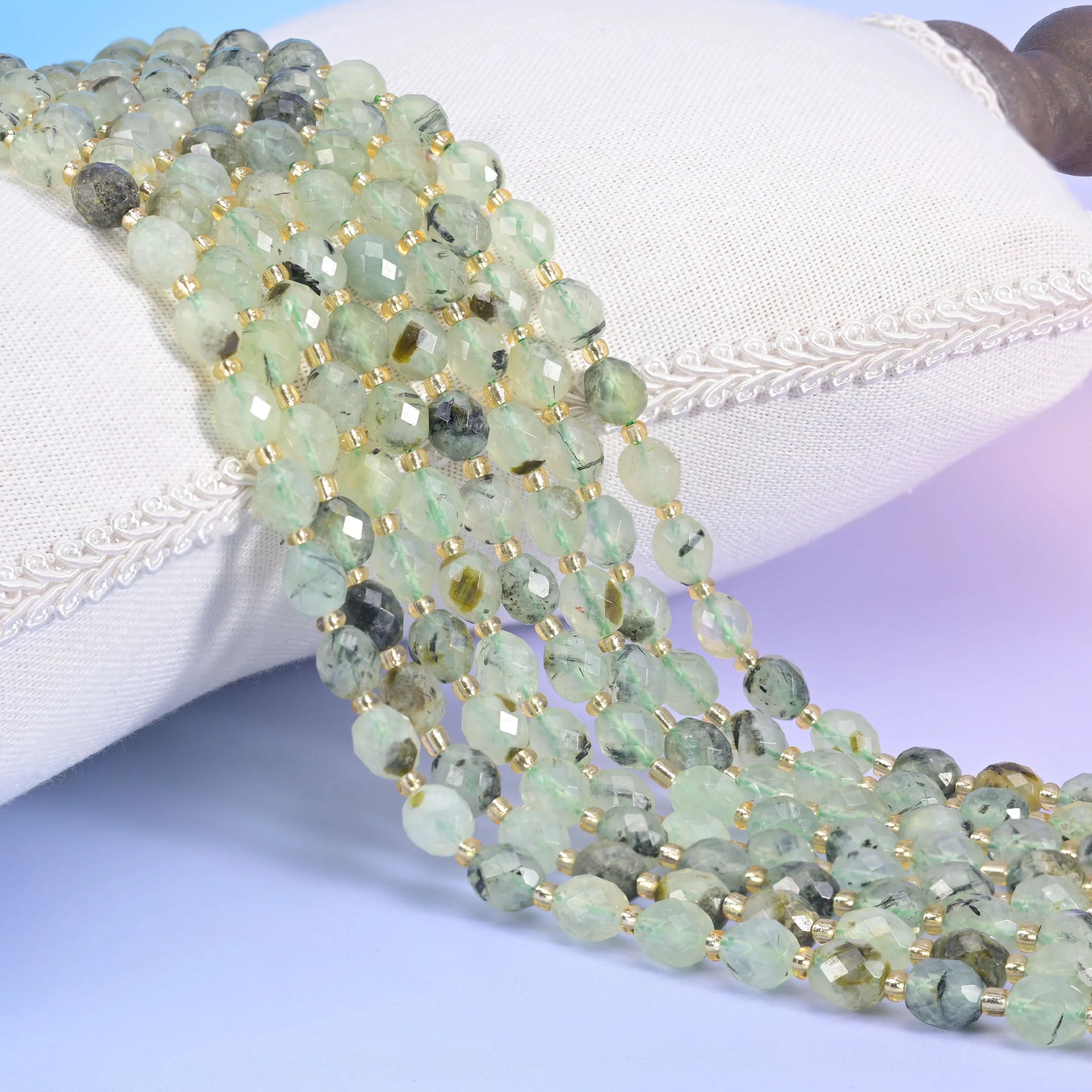 Prehnite Faceted Rice Barrel Beads Size 6x8mm Jewelry Making 15.5 Inch Strand