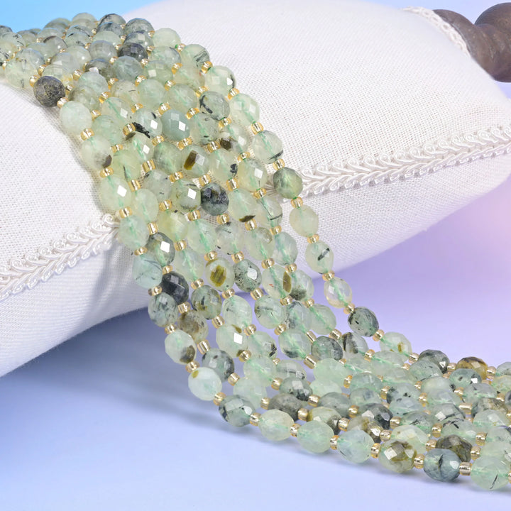 Prehnite Faceted Rice Barrel Beads Size 6x8mm Jewelry Making 15.5 Inch Strand