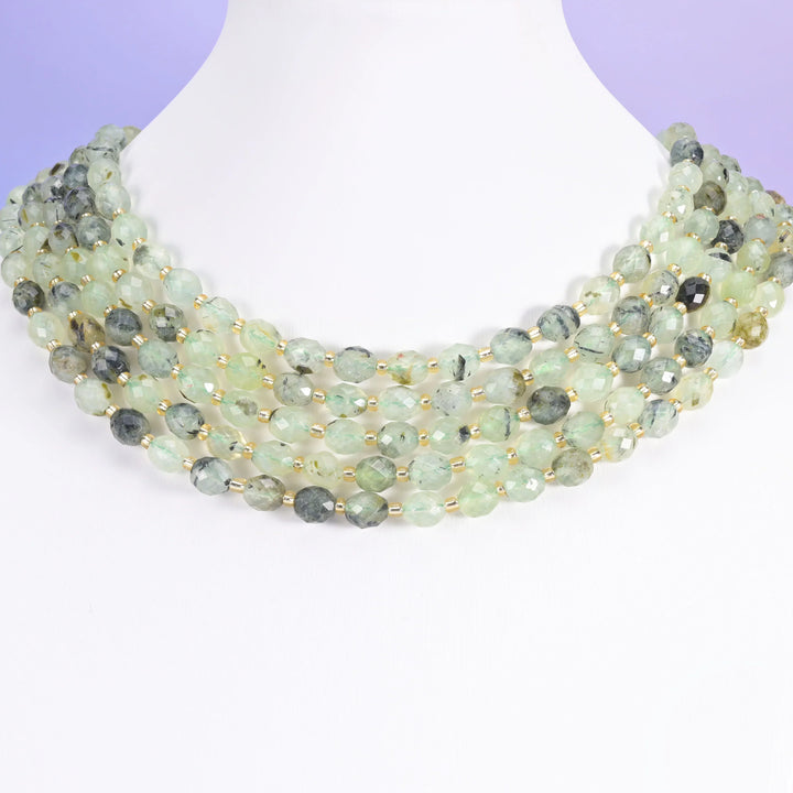 Prehnite Faceted Rice Barrel Beads Size 6x8mm Jewelry Making 15.5 Inch Strand