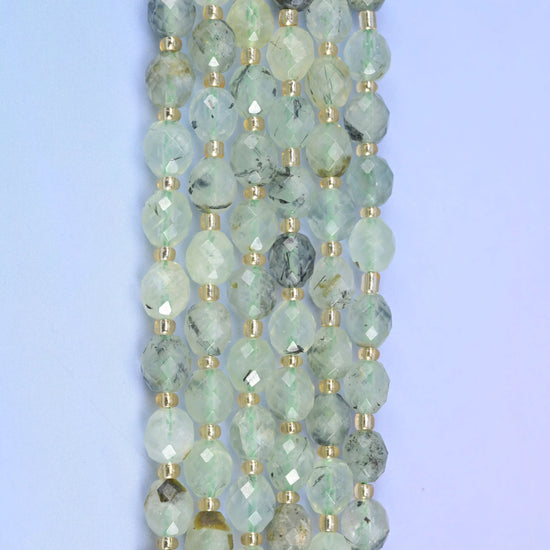 Prehnite Faceted Rice Barrel Beads Size 6x8mm Jewelry Making 15.5 Inch Strand