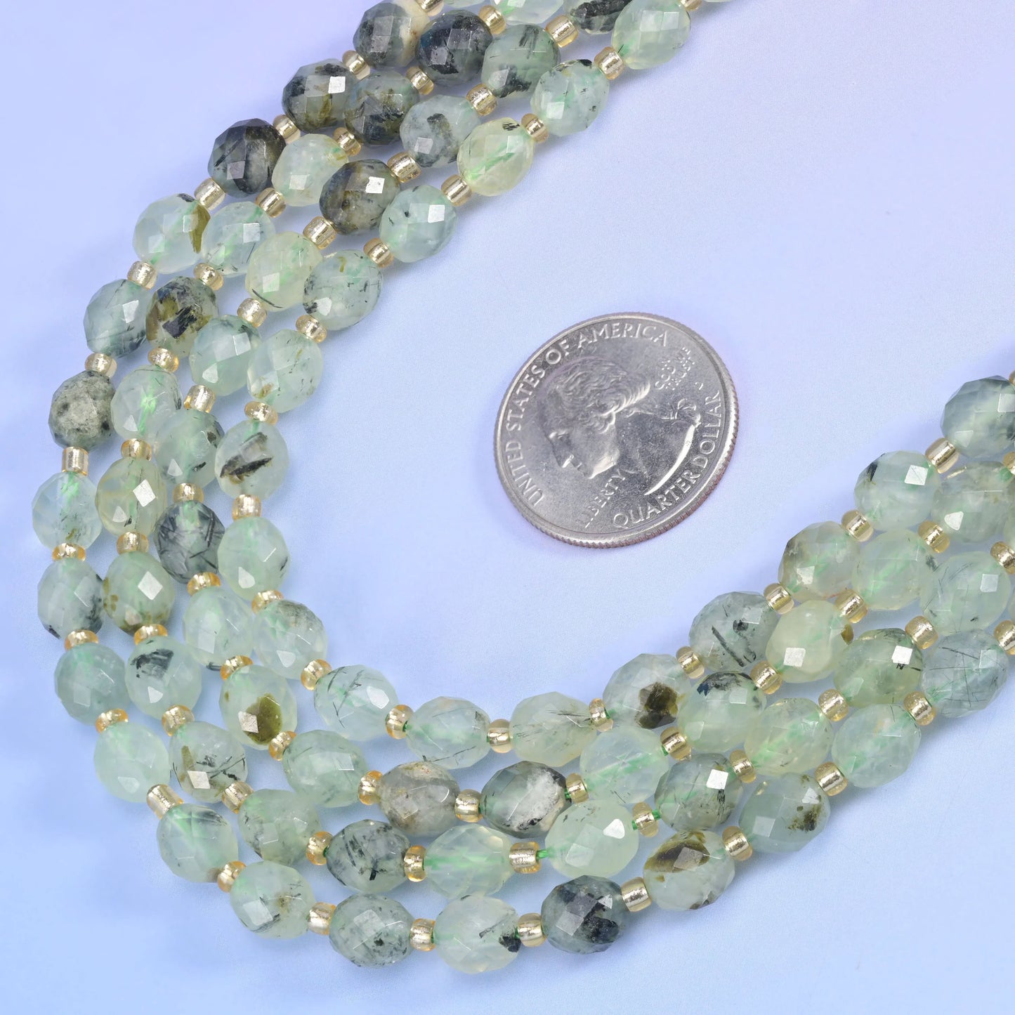 Prehnite Faceted Rice Barrel Beads Size 6x8mm Jewelry Making 15.5 Inch Strand
