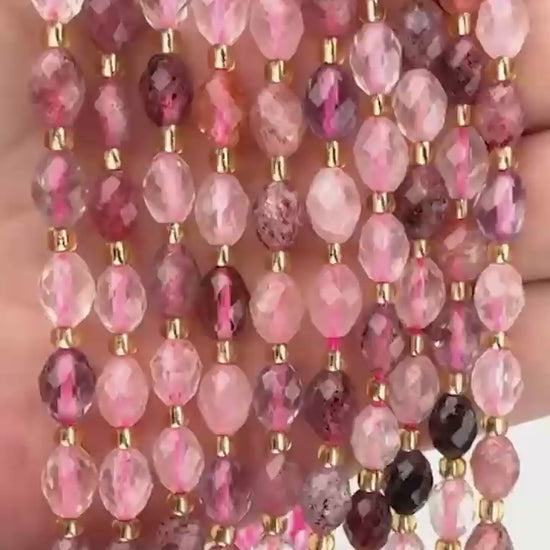 Strawberry Phantom Quartz Faceted Rice Barrel Beads