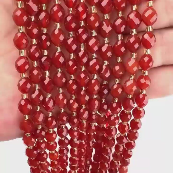 Red Agate Faceted Rice Barrel Beads