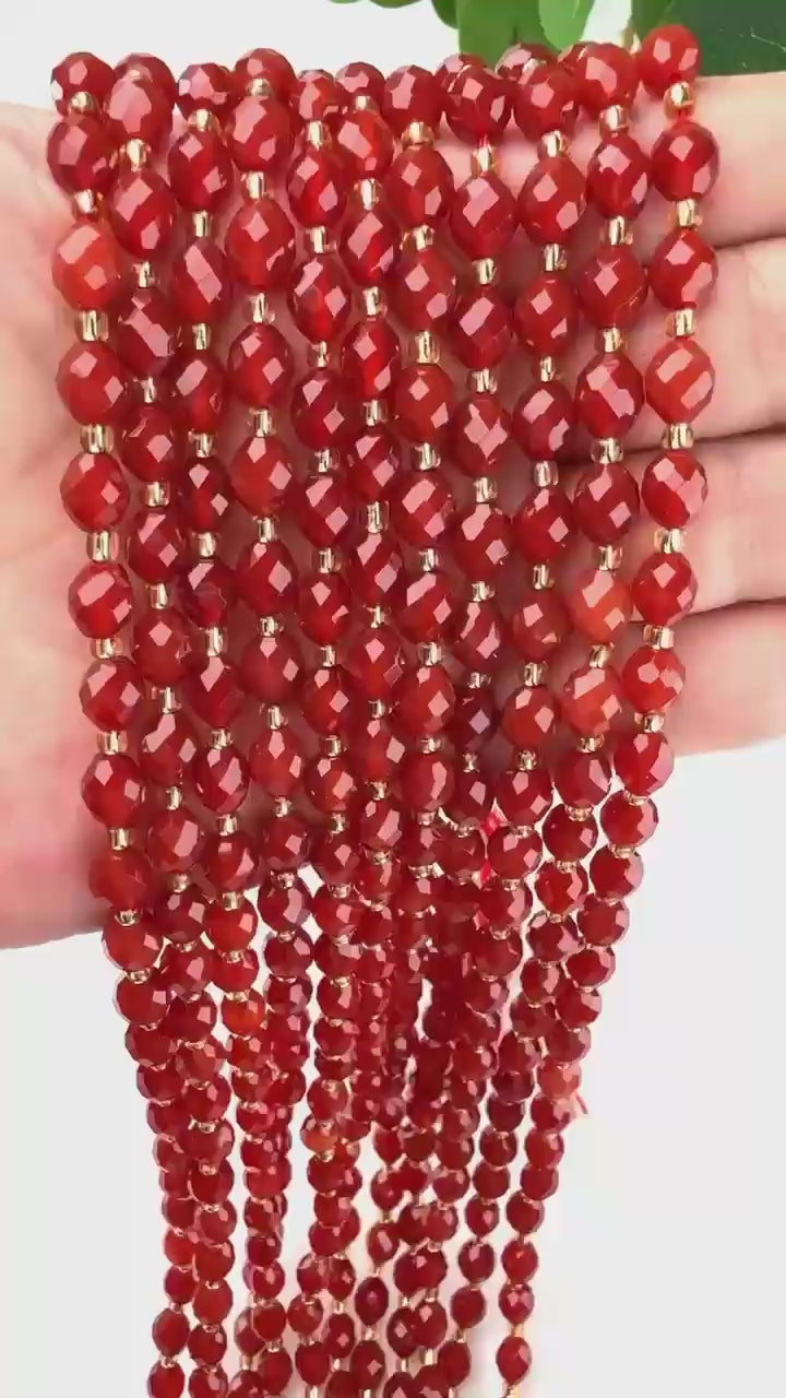 Red Agate Faceted Rice Barrel Beads