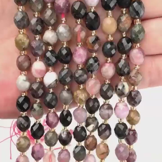 Multi-Color Tourmaline Faceted Rice Barrel Beads