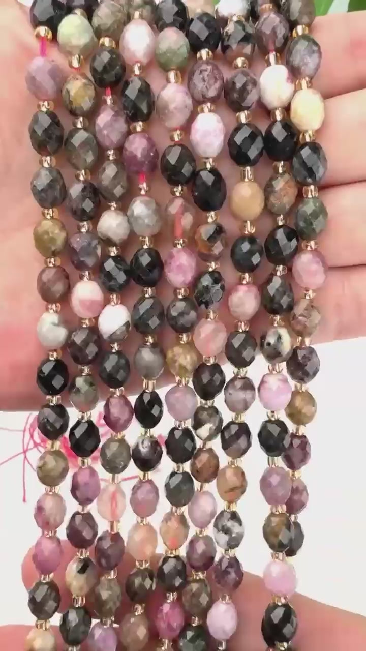 Multi-Color Tourmaline Faceted Rice Barrel Beads