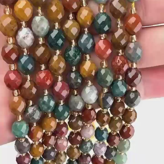 Ocean Agate Faceted Rice Barrel Beads 