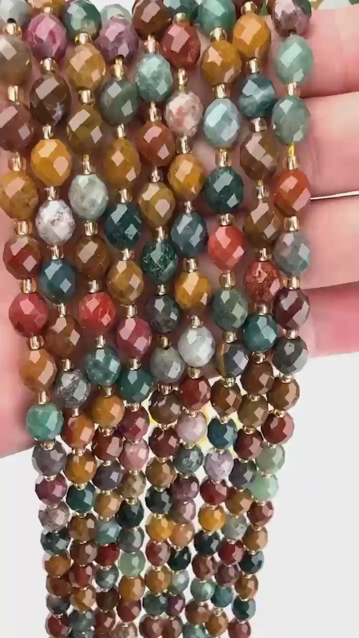 Ocean Agate Faceted Rice Barrel Beads 