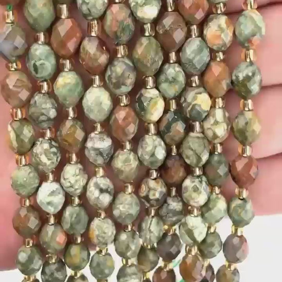 Snake Skin Jasper Faceted Rice Barrel Beads
