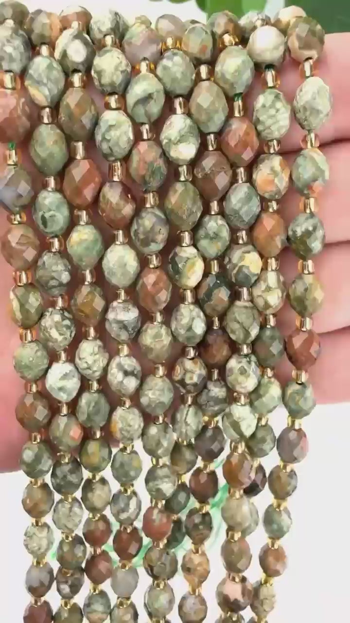 Snake Skin Jasper Faceted Rice Barrel Beads