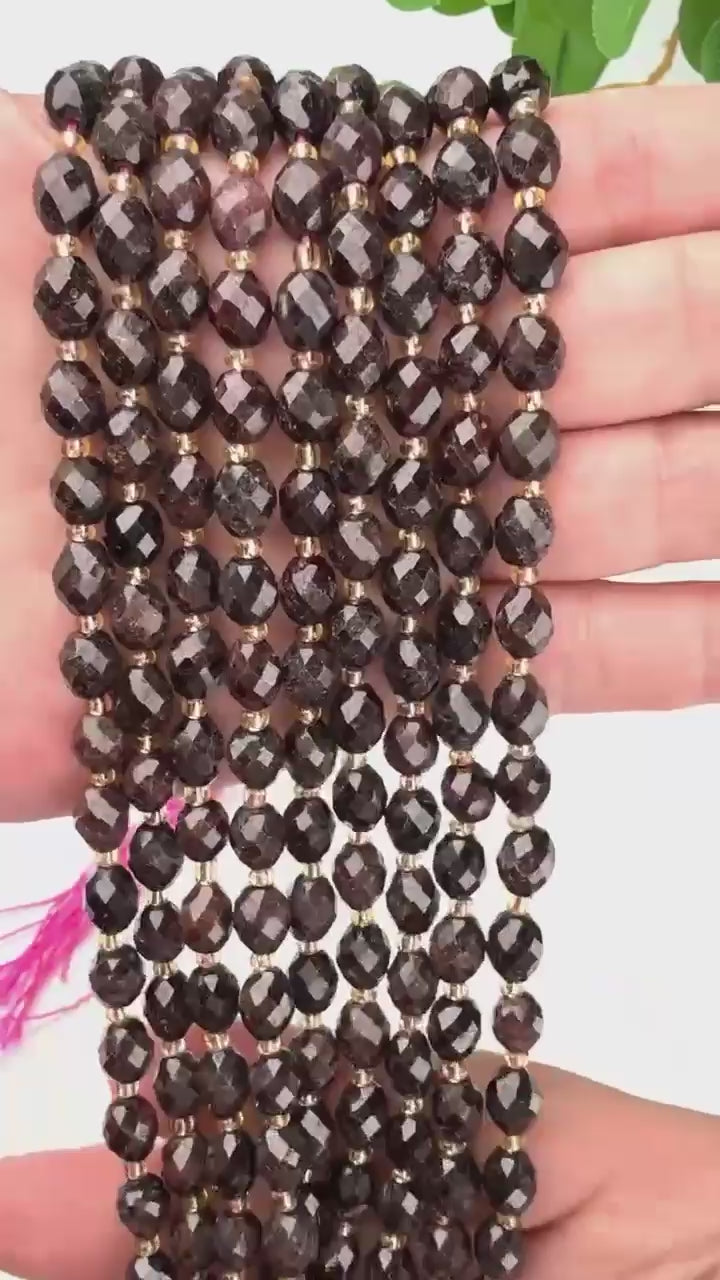 Red Garnet Faceted Rice Barrel Beads