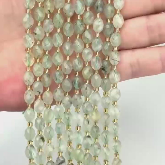 Light Green Prehnite Faceted Rice Barrel Beads 