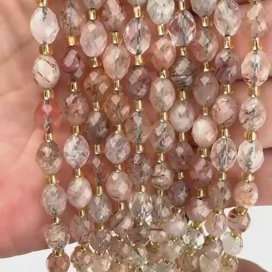 Red Copper Rutilated Quartz Rice Barrel Beads
