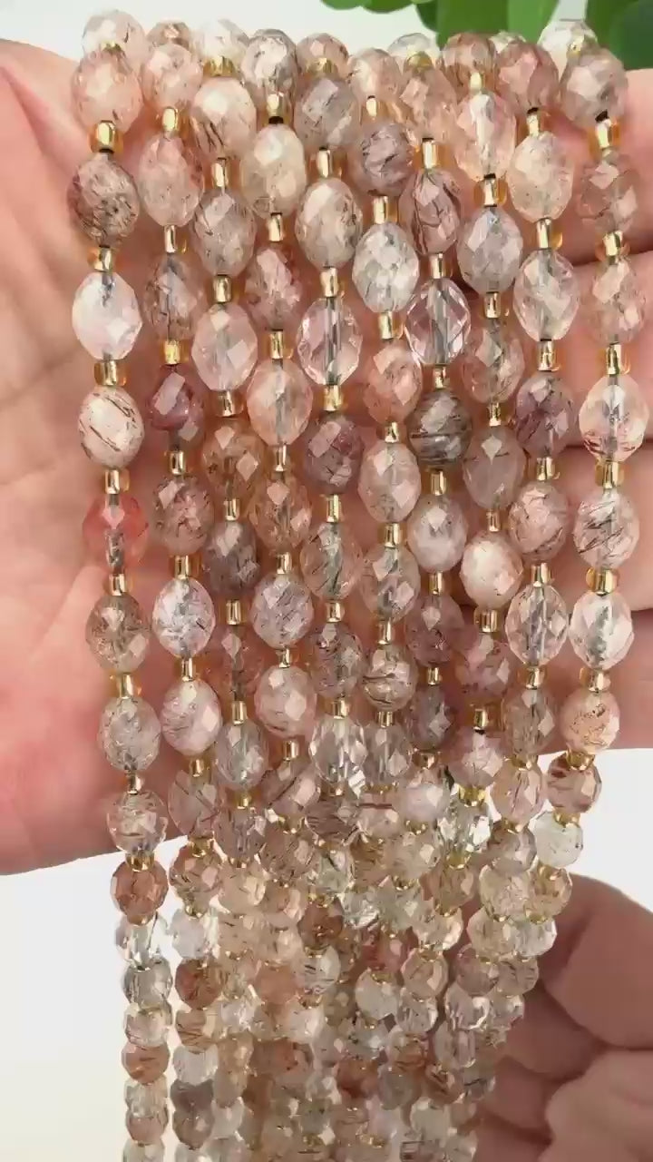 Red Copper Rutilated Quartz Rice Barrel Beads