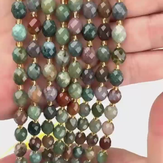 Indian Agate Faceted Rice Barrel Beads Size
