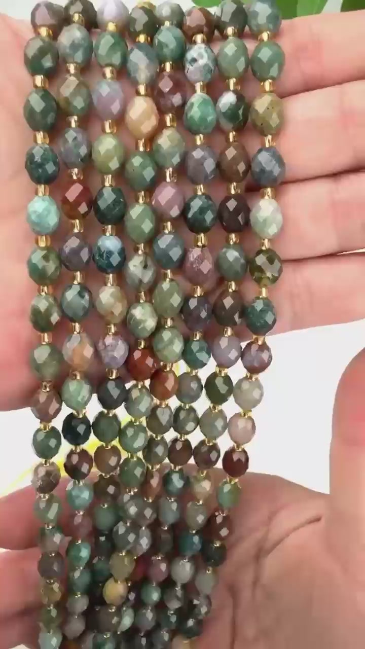 Indian Agate Faceted Rice Barrel Beads Size