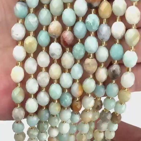 Multi-Color Amazonite Faceted Rice Barrel Beads