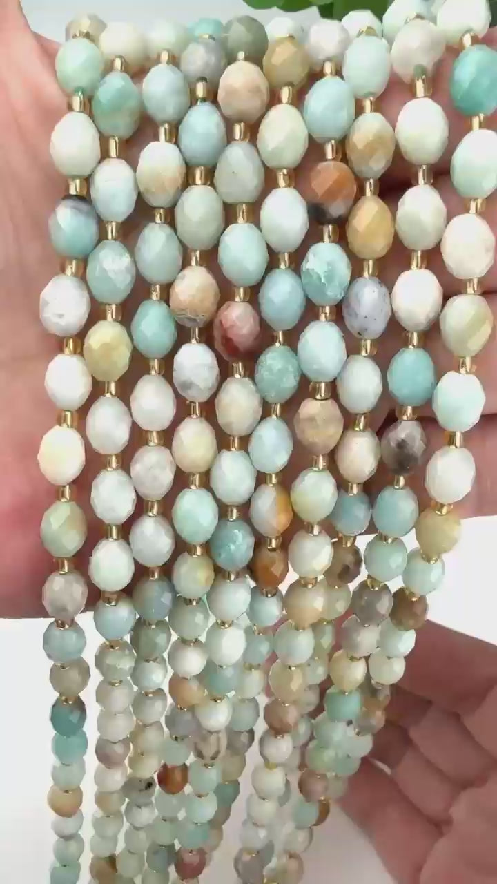 Multi-Color Amazonite Faceted Rice Barrel Beads