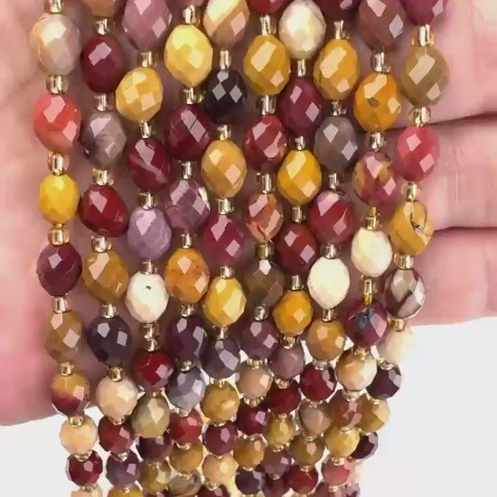 Mookaite Jasper Faceted Rice Barrel Beads