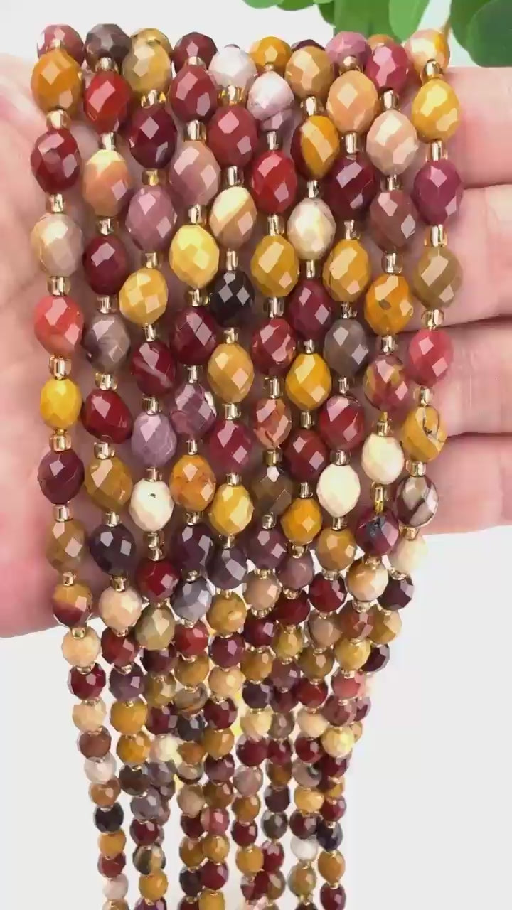 Mookaite Jasper Faceted Rice Barrel Beads