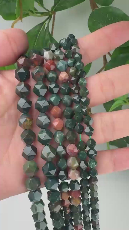 Natural Indian Bloodstone Diamond Star Cut Gemstone Beads, Size 6mm, 8mm, 10mm