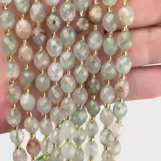 Green Rutilated Quartz Faceted Rice Barrel Beads