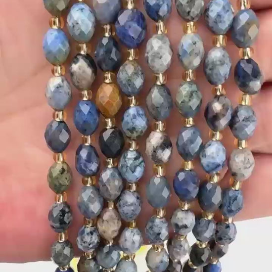 Sunset Dumortierite Faceted Rice Barrel Beads