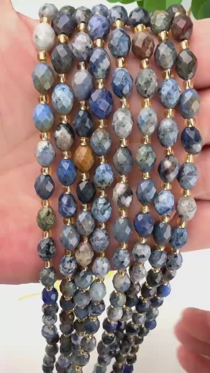 Sunset Dumortierite Faceted Rice Barrel Beads