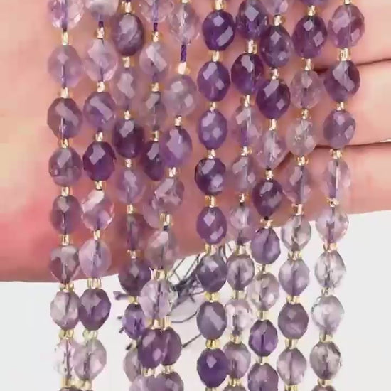 Amethyst Rutilated Quartz Faceted Rice Barrel Beads