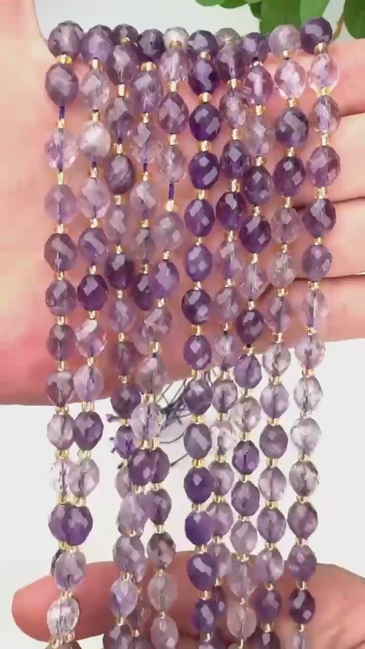 Amethyst Rutilated Quartz Faceted Rice Barrel Beads